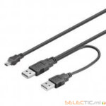 Cordon 1 mini USB vers 2x USB (Data+Alim) 0.5m